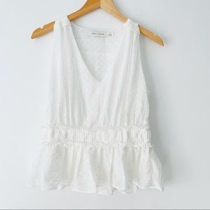 Bishop & Young NWOT White Swiss Dot Peplum Tank